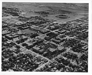 Primary view of object titled '[Aerial Photograph of the North Texas State University Campus, 1965]'.