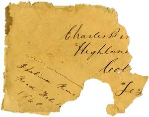 Primary view of object titled '[Envelope addressed to Charles Moore, February 1, 1860]'.