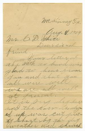 Primary view of object titled '[Letter from J. W. Berry to Claude White, August 8, 1909]'.