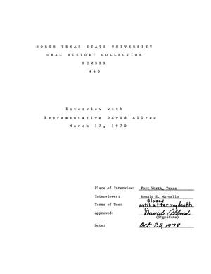 Primary view of object titled 'Oral History Interview with David Allred, March 17, 1970'.