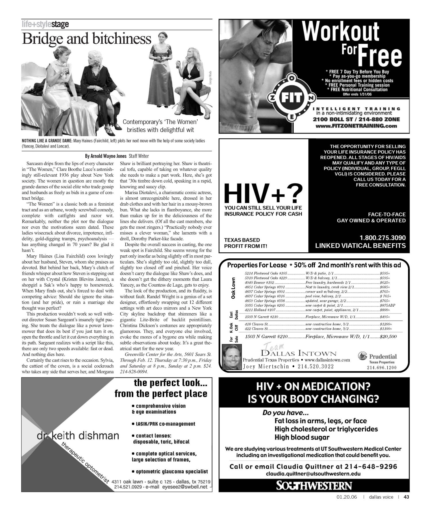 Dallas Voice (Dallas, Tex.), Vol. 22, No. 36, Ed. 1 Friday, January 20, 2006
                                                
                                                    [Sequence #]: 43 of 68
                                                