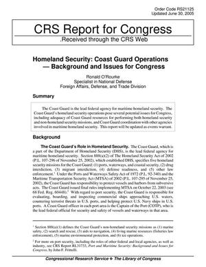 Homeland Security: Coast Guard Operations -- Background and Issues for Congress