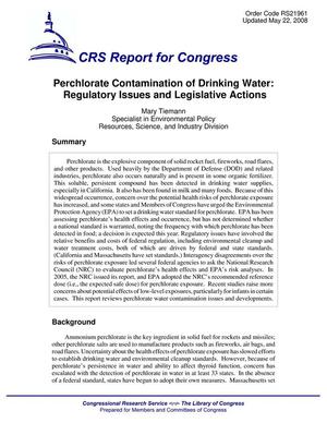 Perchlorate Contamination of Drinking Water: Regulatory Issues and Legislative Actions