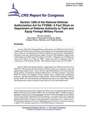 Section 1206 of the National Defense Authorization Act for FY2006: A Fact Sheet on Department of Defense Authority to Train and Equip Foreign Military Forces