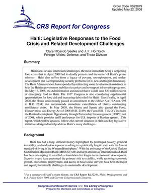 Haiti: Legislative Responses to the Food Crisis and Related Development Challenges