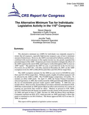 The Alternative Minimum Tax for Individuals: Legislative Activity in the 110th Congress