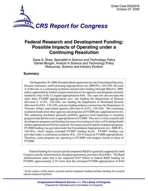 Federal Research and Development Funding: Possible Impacts of Operating Under a Continuing Resolution