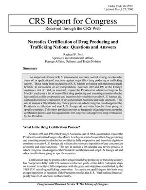 Narcotics Certification of Drug Producing Trafficking Nations: Questions and Answers