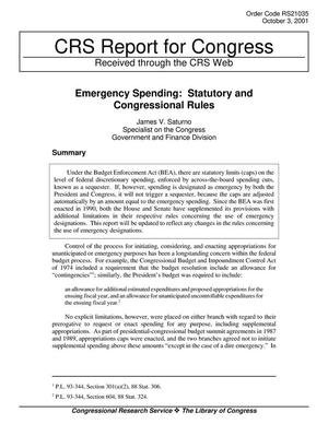 Emergency Spending: Statutory and Congressional Rules