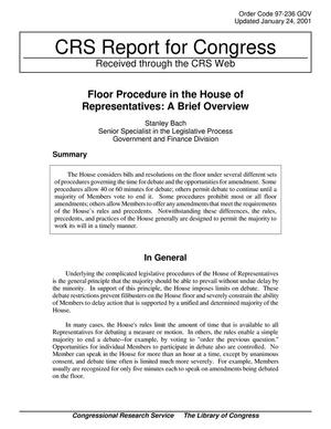 Floor Procedure in the House of Representatives: A Brief Overview