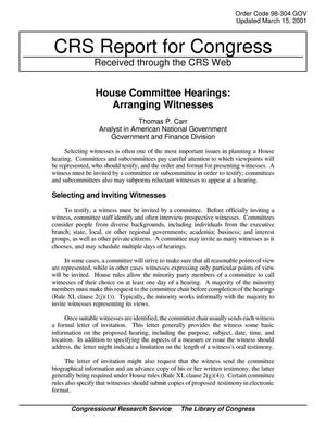 Primary view of object titled 'House Committee Hearings: Arranging Witnesses'.