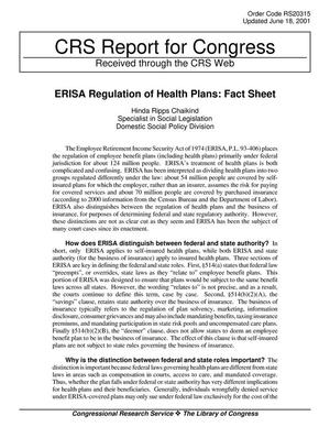 ERISA Regulation of Health Plans: Fact Sheet