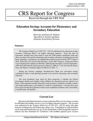 Education Savings Accounts for Elementary and Secondary Education