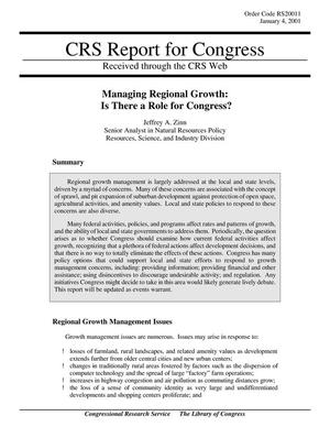 Managing Regional Growth: Is There a Role for Congress?