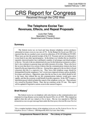 The Telephone Excise Tax: Revenues, Effects, and Repeal Proposals