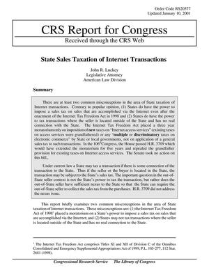 State Sales Taxation of Internet Transactions