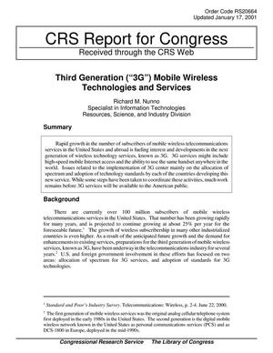 Third Generation ("3G") Mobile Wireless Technologies and Services