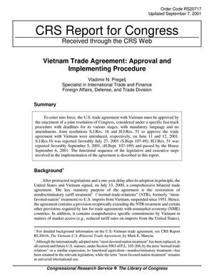 Vietnam Trade Agreement: Approval and Implementing Procedure