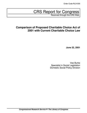 Comparison of Proposed Charitable Choice Act of 2001 with Current Charitable Choice Law
