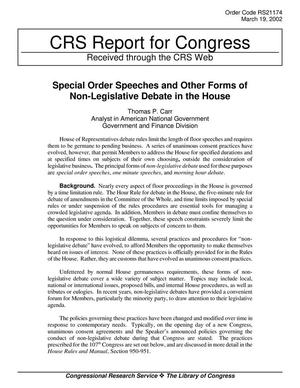 Special Order Speeches and Other Forms of Non-Legislative Debate in the House
