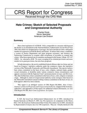 Hate Crimes: Sketch of Selected Proposals and Congressional Authority