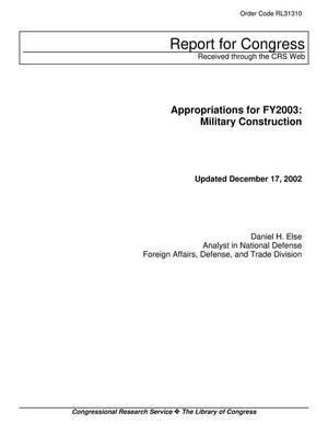 Appropriations for FY2003: Military Construction
