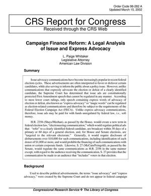 Campaign Finance Reform: A Legal Analysis of Issue and Express Advocacy
