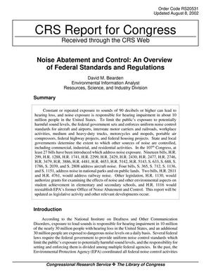 Noise Abatement and Control: An Overview of Federal Standards and Regulations
