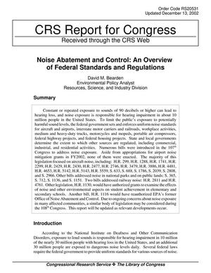 Noise Abatement and Control: An Overview of Federal Standards and Regulations