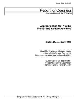 Appropriations for FY2003: Interior and Related Agencies