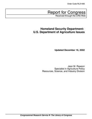 Homeland Security Department: U.S. Department of Agriculture Issues