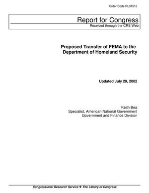 Proposed Transfer of FEMA to the Department of Homeland Security
