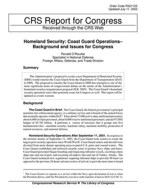 Homeland Security: Coast Guard Operations - Background and Issues for Congress