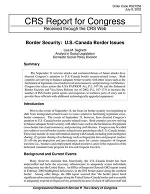 Border Security: U.S.-Canada Border Issues