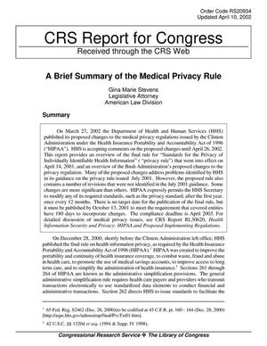 A Brief Summary of the Medical Privacy Rule