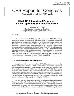 HIV/AIDS International Programs: FY2002 Spending and FY2003 Outlook