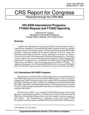 HIV/AIDS International Programs: FY2003 Request and FY2002 Spending