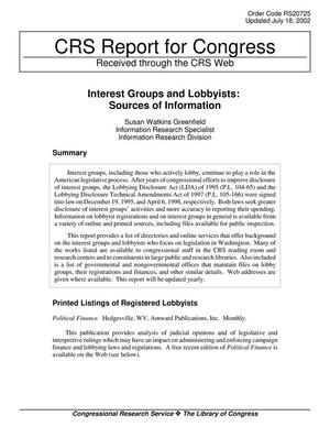 Interest Groups and Lobbyists: Sources of Information