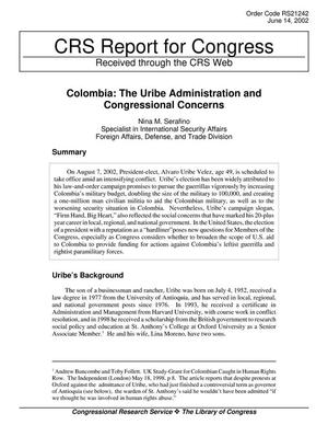Colombia: The Uribe Administration and Congressional Concerns