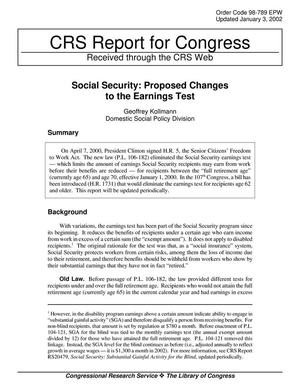 Social Security: Proposed Changes to the Earnings Test