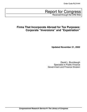 Primary view of object titled 'Firms That Incorporate Abroad for Tax Purposes: Corporate "Inversions" and "Expatriation"'.