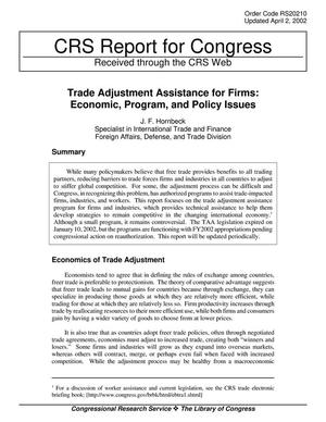 Trade Adjustment Assistance for Firms: Economic, Program, and Policy Issues