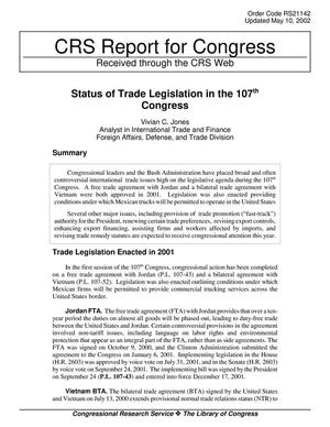 Status of Trade Legislation in the 107th Congress