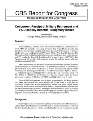 Concurrent Receipt of Military Retirement and VA Disability Benefits: Budgetary Issues