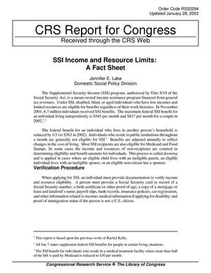 Primary view of object titled 'SSI Income and Resource Limits: A Fact Sheet'.