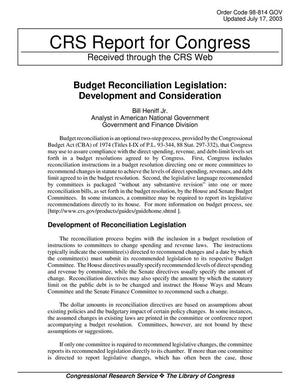 Budget Reconciliation Legislation: Development and Consideration