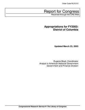 Primary view of object titled 'Appropriations for FY2003: District of Columbia'.