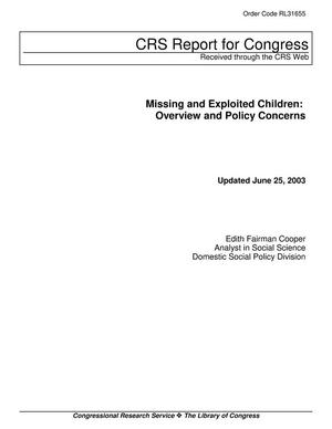 Primary view of object titled 'Missing and Exploited Children: Overview and Policy Concerns'.