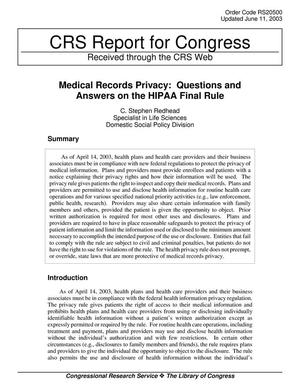 Medical Records Privacy: Questions and Answers on the HIPAA Final Rule