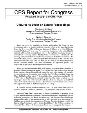 Cloture: Its Effect on Senate Proceedings